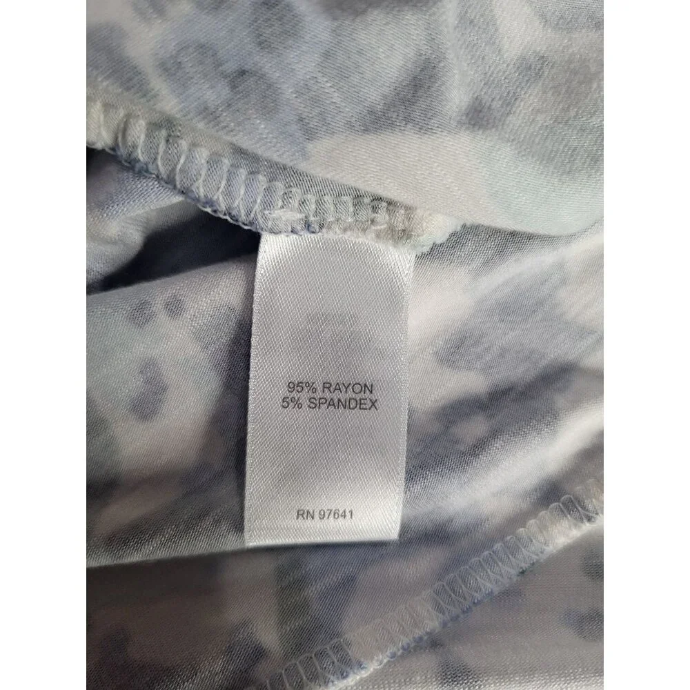 J Jill Women's LG Dress Floral Ruffle Short Sleeve Stretch Blue White Pockets - Picture 7 of 7